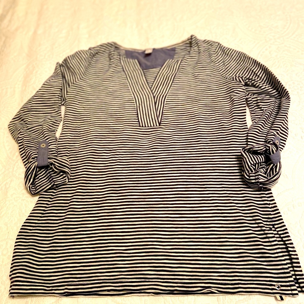 Nautica wide split neck striped cotton top size S